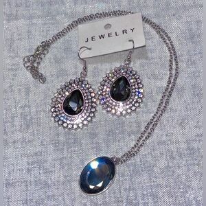 Silver-Tone Teardrop Crystal Necklace & Earrings Set